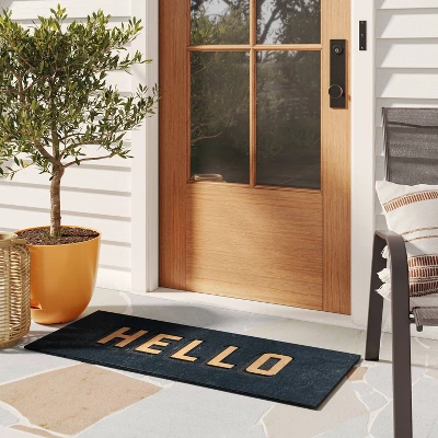 1'7.5"x3'11" 'Hello' Doormat Black/Tan - Threshold™ 3 1'7.5"x3'11" 'Hello' Doormat Black/Tan - Threshold™