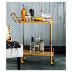 Metal, Wood, And Leather Bar Cart - Gold - Threshold™ -Threshold™ GUEST 3940ea51 5dbd 496d adf0 a33ee04f6d3f