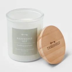 9oz Milky White Glass Woodwick Candle With Wood Lid And Stamped Logo Rainwater Lily - Threshold™ 5 9oz Milky White Glass Woodwick Candle With Wood Lid And Stamped Logo Rainwater Lily - Threshold™ -Threshold™ GUEST 4d79ad99 bd6e 4245 8b1a 472320536b1d