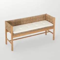 Elden Wood Bench With Woven Back And Loose Cushion Seat - Threshold™ Designed With Studio McGee -Threshold™ GUEST 512a58d0 258b 4cd4 8401 add11f70e81d