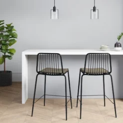 Threshold™ 15 Set Of 2 Sodra Rounded Seat Wire Counter Height Barstool Black - Threshold™