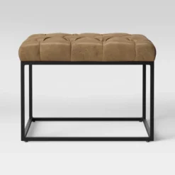 Trubeck Tufted Metal Base Ottoman Faux Leather - Threshold™ -Threshold™ GUEST 6157a7ff 1bf7 44e1 b846 3ae5cf7f4815