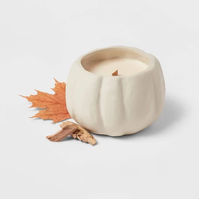 12oz Brushed Abstract Pumpkin Ceramic With Woodwick And Dustcover Dried Leaves + Hickory Candle - Threshold™ 4 12oz Brushed Abstract Pumpkin Ceramic With Woodwick And Dustcover Dried Leaves + Hickory Candle - Threshold™ - Image 2