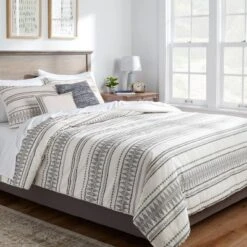 Threshold™ 25 5pc Woven Diamond Stripe Comforter Set Cream/Black - Threshold™