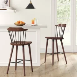 Threshold™ 17 Delway Curved Back Mixed Material Counter Height Barstool Walnut - Threshold™