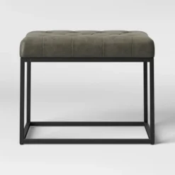 Trubeck Tufted Metal Base Ottoman Faux Leather - Threshold™ -Threshold™ GUEST ab835a54 a3f3 4082 a637 7024908a9e52