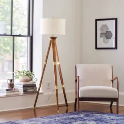 Oak Wood Tripod Floor Lamp Dark Brown - Threshold™ -Threshold™ GUEST c2f8f53a ec73 4620 85f4 88ec9ed0366f