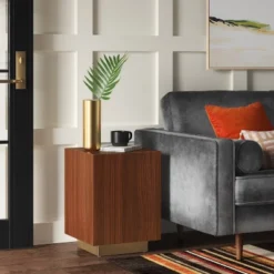 Wood And Metal Plinth Accent Table - Threshold™